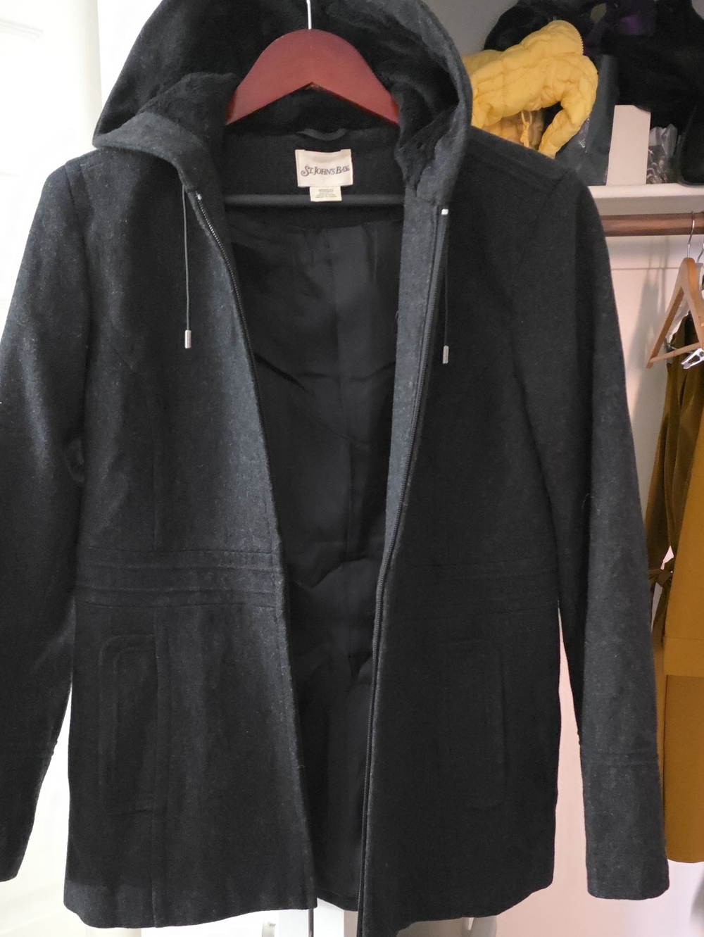 St. John's Bay Men's Black Hooded Trench Coat